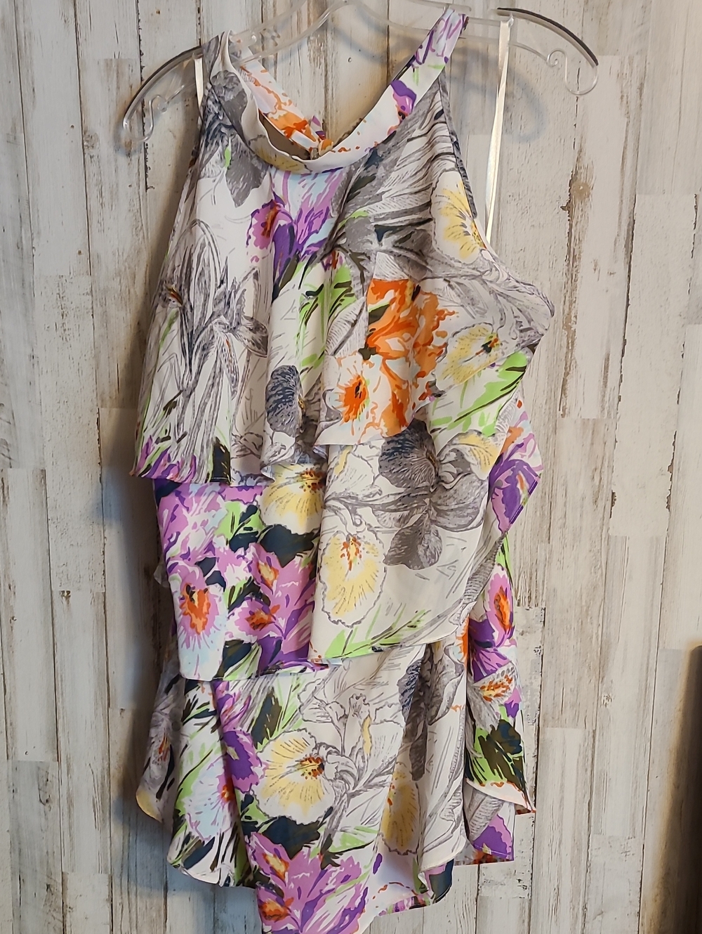 Lane Bryant White Blouse with Multicolor Abstract Print